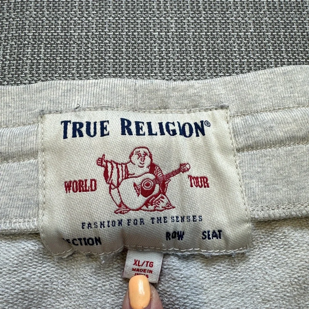 True Religion Joggers Mens XL Heather Gray Cotton Sweatpants Logo Drawstring‎